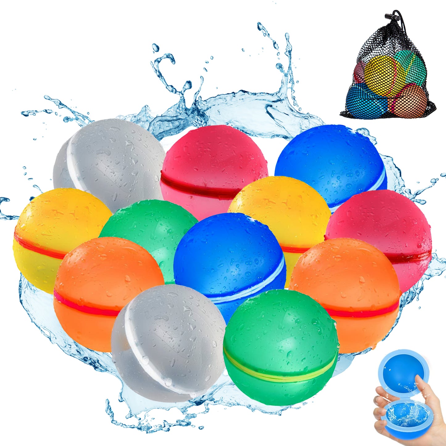 12er-Set Wiederverwendbare Wasserballons – Selbstschließend, Perfekt für Sommer & Outdoor-Spiele