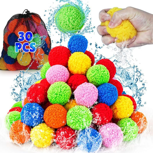 Reusable Water Balloons - 30 PCS Refillable Water Balls for Kids