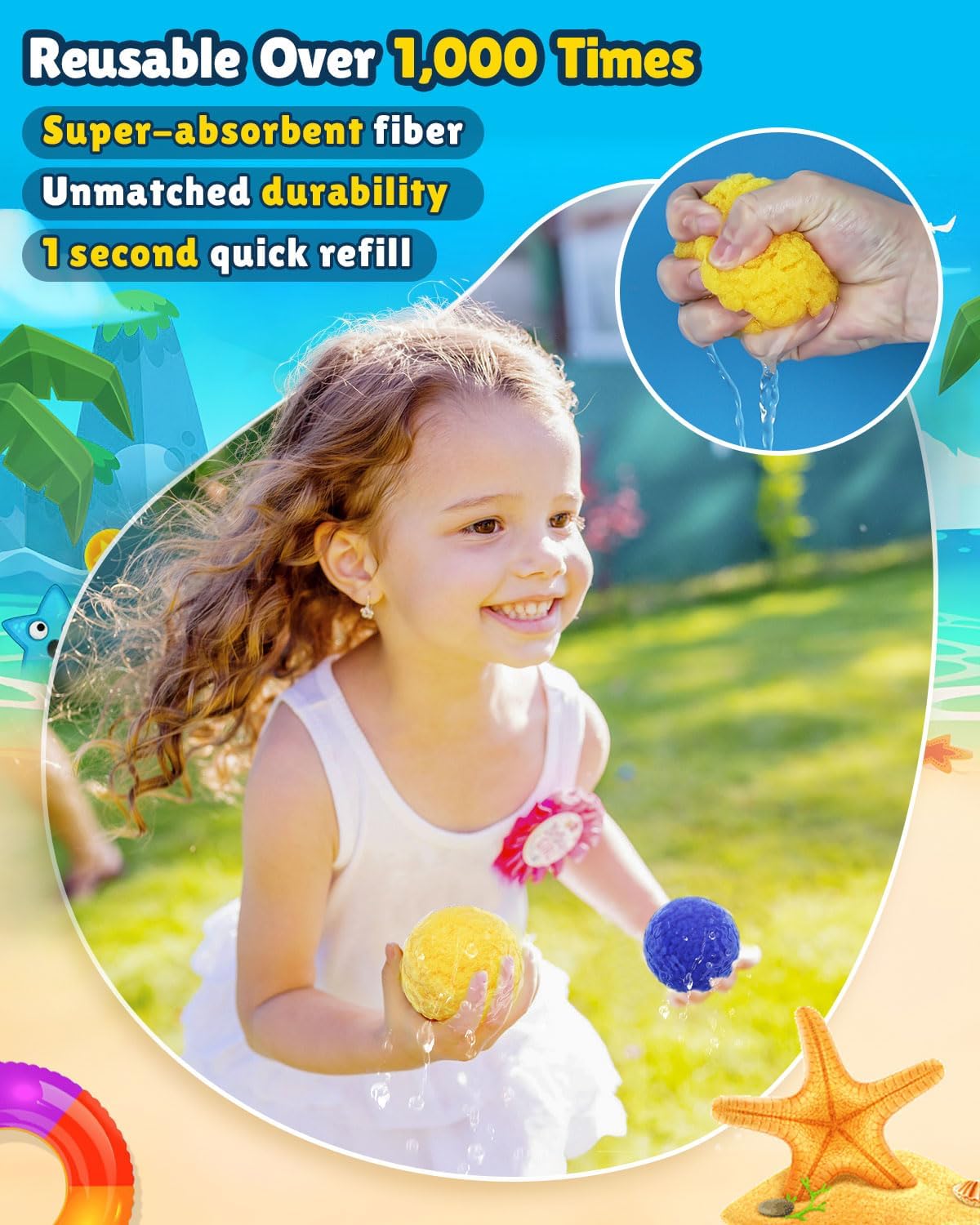Reusable Water Balloons - 30 PCS Refillable Water Balls for Kids