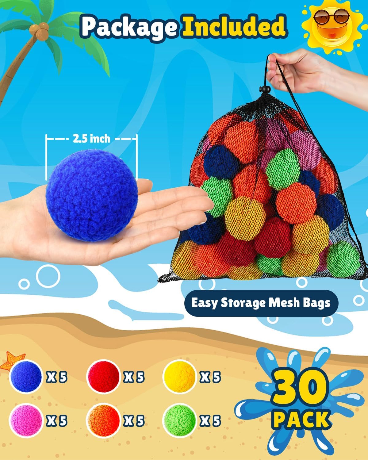 Reusable Water Balloons - 30 PCS Refillable Water Balls for Kids